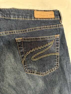 Lacoste Dark Blue Flare Jeans with Yellow Embroidered Croc